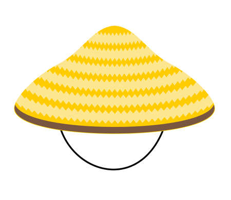 Chinese conical straw hat vector illustration isolated on a white background. Asian conical straw hat, traditional chinese or vietnamese headdress.のイラスト素材