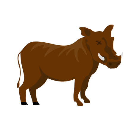 Cartoon flat warthog. Vector illustration. Wild boar. Drawing animal for children. Zoo for kids.のイラスト素材