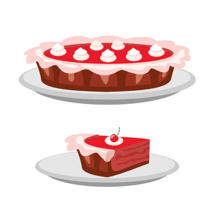 Pies vector Illustration. Thanksgiving and birthday. Berry pie with whipped cream on the top page of website and mobile app vector design element. Cherry Pie.のイラスト素材