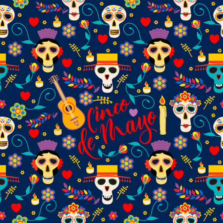 Vector seamless pattern with Mexico traditional celebration decor elements. Good for packaging, prints, textileのイラスト素材