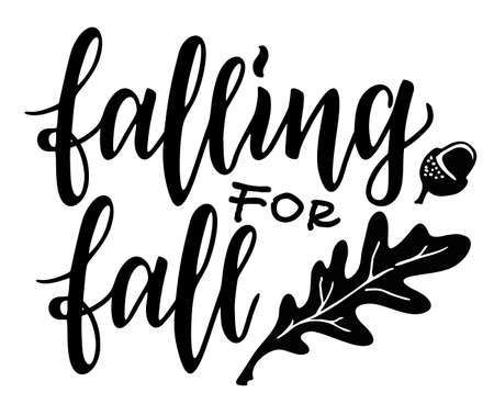 Vector autumn wreath with leaves, acorns and hand written quote Falling for fall . Suitable for apparel, scrapbooks, decals, and many other creative uses. Isolated on white.のイラスト素材