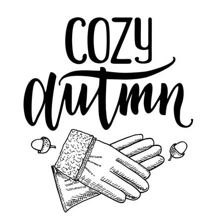 Cozy Autumn quote vector illustration isolated on white background. Autumn Lettering for poster, web, t-shirt design. Autumn day colorful lettering composition. Cozy seasonal inscription.のイラスト素材