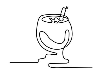 Glass. Continuous line. Hand drawn cocktail glass sketch isolated on white background for logo and posters. Minimalist design vector illustrationのイラスト素材