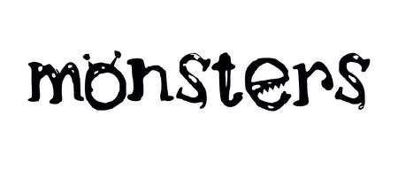 Monsters. Inscription. Scary lettering and typography. Black terrible Lettersのイラスト素材