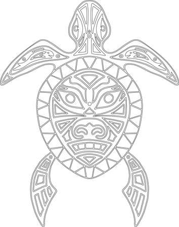 Turtle. Ethnic tribal totem animal with patterns and ornaments. Tribal tattoo with decorative sea turtle with ethnic pattern. Authentic artwork with a symbol of the totem. Coloring bookのイラスト素材
