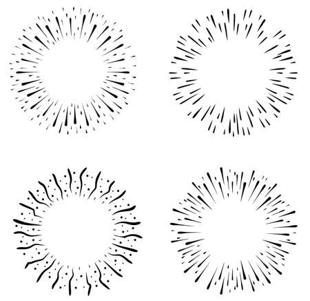 Starburst doodle design element set. Sun burst frames illustration.のイラスト素材