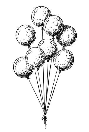 Balloons. Inflatable balls on a string. Inflatable balloons for congratulations, holidays. A romantic gift. Sketchのイラスト素材