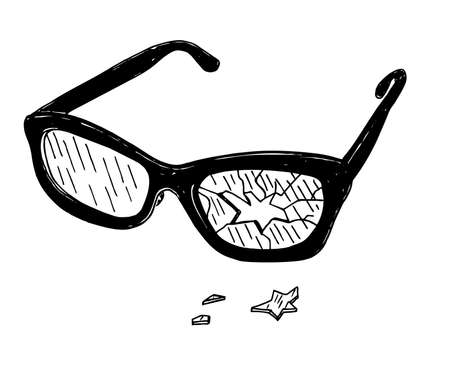 Broken glasses. Vector sketch illustration. Old break glasses. glasses with broken glasses, graphic iconのイラスト素材