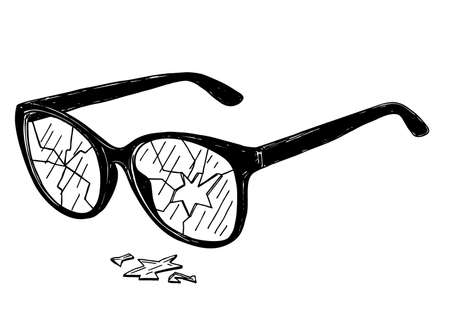 Glasses with broken glasses, sketch graphic icon. Cracked glass.のイラスト素材