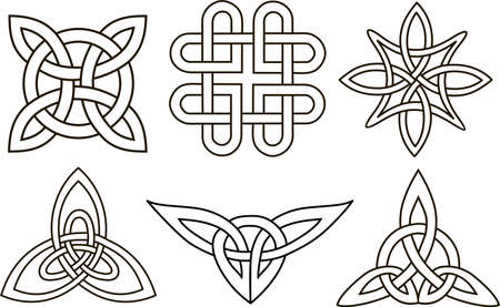 Medieval Celtic knot tattoo set. Celtic, Irish knots ornament. Celtic symbols, endless knot shape vector icon, infinite spirit unity symbol, pagan circle tribal symbols graphics isolatedのイラスト素材