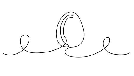The egg is drawn by one continuous line, easter postcard design. Egg line art, Continuous one line drawing of whole egg in shell. Design element for Easter holidays. One line vector illustration.のイラスト素材