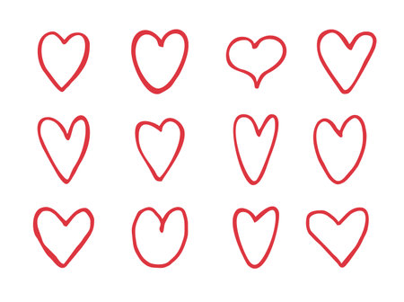 Set of hand drawn heart. Hand Drawn rough marker hearts isolated on white background. Vector isolated illustration. For your graphic designのイラスト素材