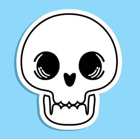 Cute Skull. Human skull sticker. Dead man s head. Funny cartoon flat illustrationのイラスト素材