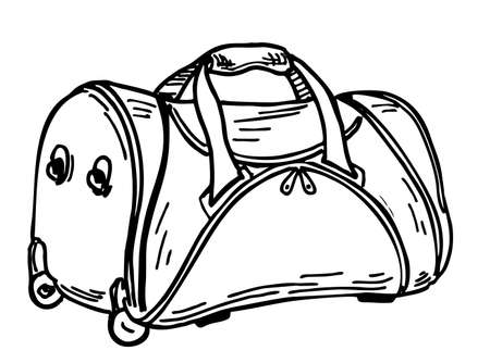 Sketch travel bag. Holdall carryall freehand outline black ink hand drawn logo emblem sketchy in retro doodle style pen.のイラスト素材
