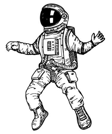 Astronaut, vector illustration. Astronaut in spacesuit in space. Hand drawn Sketch Design illustration.のイラスト素材
