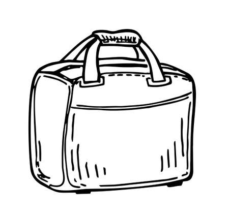 Backpack, shopping, sport bag or travel bag. Bag with front pocket, spare bag, vector illustration sketch template isolated on white background. Travel baggage design elements.のイラスト素材