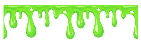 Seamless dripping slime repeatable isolated on white. Cartoon mucus green goo drip sticky slimy mucus, liquid splash splatter, viscous snot, blob poison, splodge glow glue jelly. Vector illustrationのイラスト素材