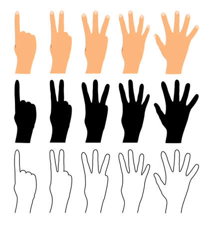 Finger count. Hand counting isolated on white background. People finger numbers vector illustrationのイラスト素材