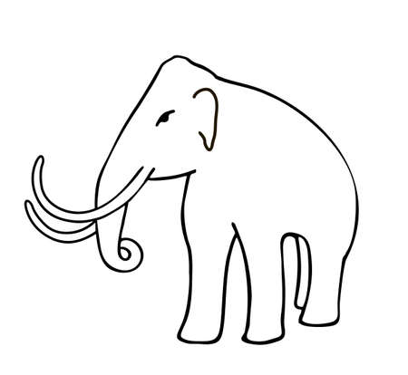 Mammoth line sketch, simple clean icon. Mammoth petroglyph vector illustration line style. Vector illustration isolated white backgroundのイラスト素材