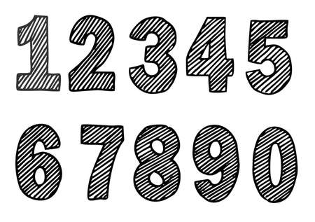Hand drawing number sketch vectors. Set of hand drawn vector numbers isolated on white backgroundのイラスト素材