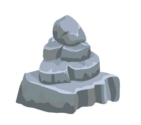 Stone ledge. Pile rock outdoor, mineral block mountain cliff, construction building, cartoon vector isolated on white backgroundのイラスト素材