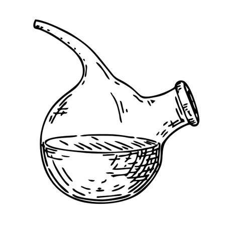 Sketch of a chemical laboratory object. Pharmaceutical flasks, beakers and test tubes. Scientific distillation lab glass icon. Discovery and chemistry symbol.のイラスト素材