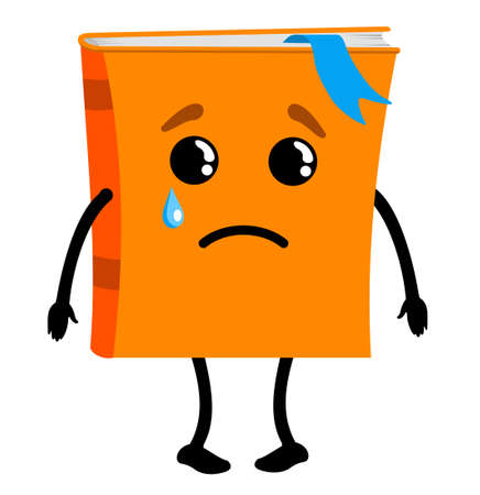 Cute cry sad book. Crying textbook. Vector flat cartoon character illustration icon design.Isolated on white background. Book, education concept. Vector illustration isolated on white backgroundのイラスト素材