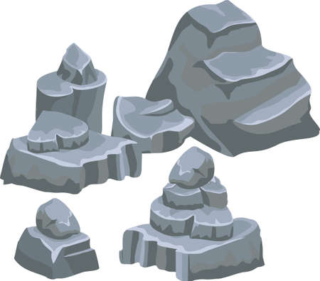 Rock stones pile. Rock stone big set cartoon. Park black rocks, heap isometric cobblestone, cartoon isolated on white background. Vector Illustration Vector Illustrationのイラスト素材