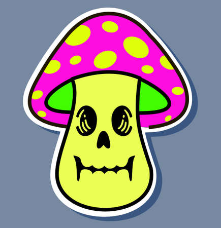 Magic Mushroom. Concept from the mushroom combination with the skull head and psychedelic colors. For your work merchandise clothing line and poster, brands fun groovy retro elementのイラスト素材