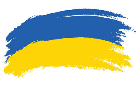 Vector vintage flag of Ukraine. Flag drawing of colored hand-drawn brush strokes. Ukraine flag in grunge styleのイラスト素材