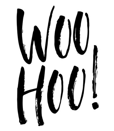 Woohoo Sticker for social media post. Ink brush pen hand drawn phrase lettering design. Bubble pop art comic doodle cartoon style. Good for poster, t shirt print, card invitation, bloggingのイラスト素材