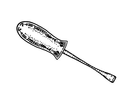 Slotted screwdriver with common blade. Hand drawn vector screwdriver clipart. Isolated on white background drawing. Sketch vector illustrationのイラスト素材