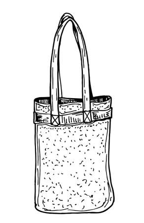 Eco bag illustration. Fabric bag. Shopping textile package. Canvas, cotton, cloth reusable eco bag. Market handbag. Fabric bag sketch. Isolated vector illustration.のイラスト素材