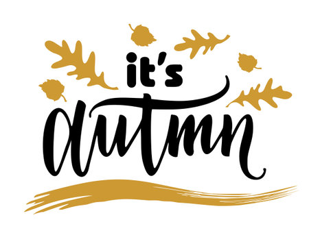 It s autumn. Vector autumn hand lettering typography. Hand lettering seasonal phrase. Saying handwritten modern brush calligraphy. Fall season handwritten linear style. Welcome autumn banner.のイラスト素材