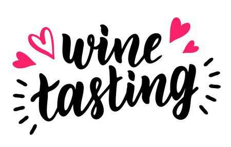 Wine tasting. Hand drawn brush lettering. For wine event, magazine, brochure, menu. Element for card, posterのイラスト素材