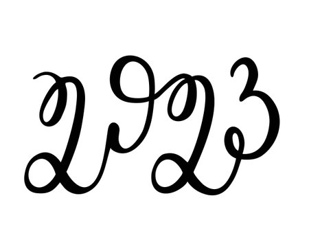2023 new year text. 2023 handwritten lettering. Celebration New Year concept isolated on white backgroundのイラスト素材