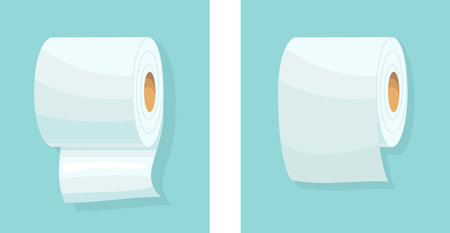 Napkin rolls in flat style. White packaging kitchen towel, toilet paper roll, cash register tape, thermofax rollのイラスト素材