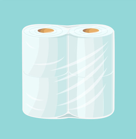 Toilet paper package white with transparent wrapping. Template for your design. Vector illustrationのイラスト素材