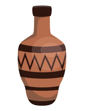Antique ceramic decorative amphora on a white background. Clay jug of ancient utensils for drinking wine, water or milkのイラスト素材
