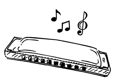 Harmonica sketch vector illustration isolated on white background. Mouth organ, lip accordionのイラスト素材