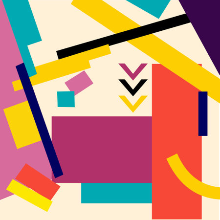 Suprematism, a composition of geometric figures. Design for abstract geometric template for brand identity, advertising, poster, banner, flyer, web, app vector Illustration. Creative textureのイラスト素材