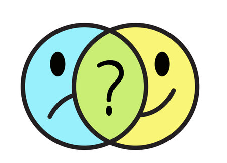 Smile sad face. Mental problems, emotional swings, loss of control over your emotions. You Decide. Happy or Sad. Your mood your choice. Vector cartoon emotion of happiness and sadness sign.のイラスト素材
