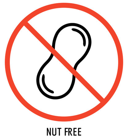 Nut free icon. Stickers and icons for allergen free products. Vector illustration.のイラスト素材