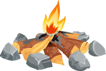 Fire wood and campfire icon isolated on white background for web, print, decoration, bonfire night. Campfire burning woodpile isolated on white background. Bonfire vectorのイラスト素材