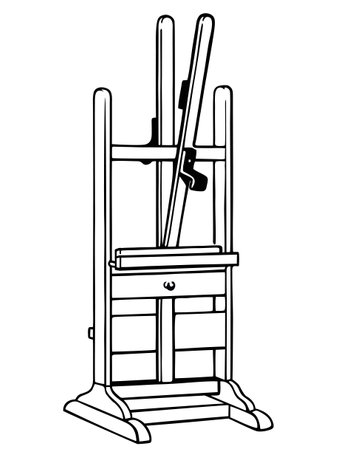 Wooden easel. Vector vintage illustration of isolated objects. Sketch of the artist s workshop. Icon of canvas on stand, artistic instruments, propsのイラスト素材