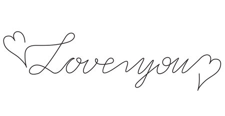 Love you. Continuous line drawing. Minimalistic drawing of phrase illustration. Template for love cards and invitations. Isolated on white background. Hand drawn vector illustration.のイラスト素材