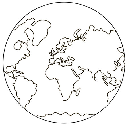 Globe. Earth globe one line drawing of world map minimalist vector illustration isolated on white background. Continuous line drawing.のイラスト素材