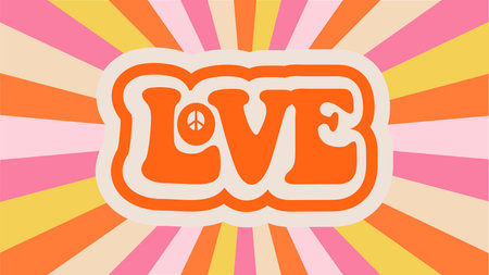 Love quote lettering. Hippie groovy 60s style. Vector hand drawn trendy cartoon character illustration. 60 s aesthetics hippie love free spirit lettering. Hippie groovy 60s, 70s style t-shirt print.のイラスト素材