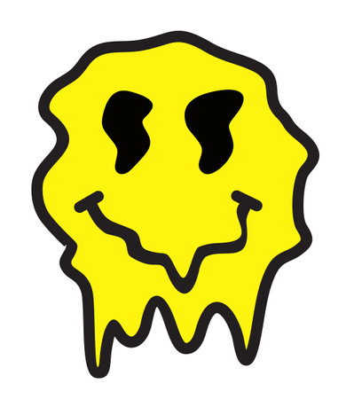 Smile, current smiling face. Distorted melting smile face. Smiley. Graffiti style. Emoji face. Face symbol. Positive emoji. Grunge vector illustration.のイラスト素材