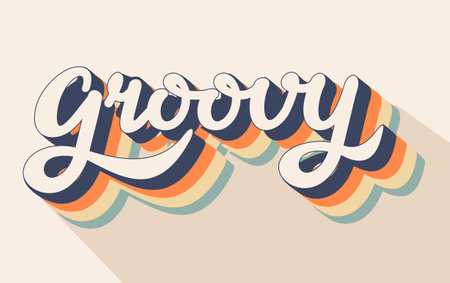 Groovy word typography style illustration. Hippy psychedelic lettering. Groovy doodle typography sticker. Vintage concept. Hippie symbols for graphic tee t shirt logo. vector illustrationのイラスト素材